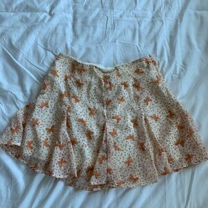 Forever 21 Floral Print Skirt in Orange and Cream